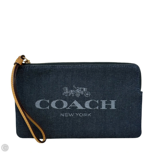 Denim Large Corner Zip Wristlet Designer By Coach, Size: Small