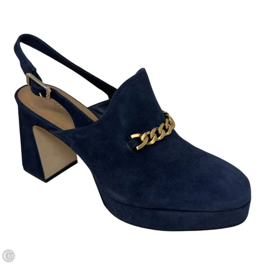 Suede Chain Shoes Heels Block By Bernardo In Navy, Size: 8.5