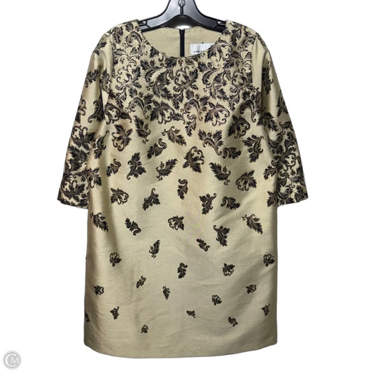 Festive Flourish Jacquard Midi Shift Dress By Caroline Rose In Black & Gold, Size: S