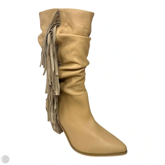 Fringe Slouchy Boots Mid Calf Heels By Matisse In Tan, Size: 9