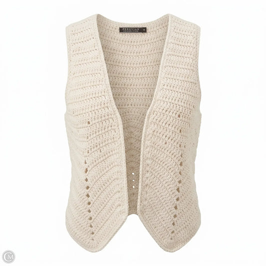 Crochet Wool Angora Sweater Vest By Peruvian Connection In Cream, Size: L