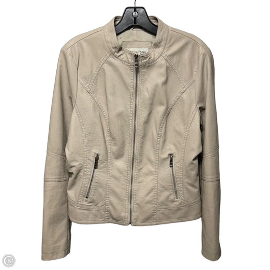 Faux Leather Jacket Moto By B Coature In Beige, Size: M