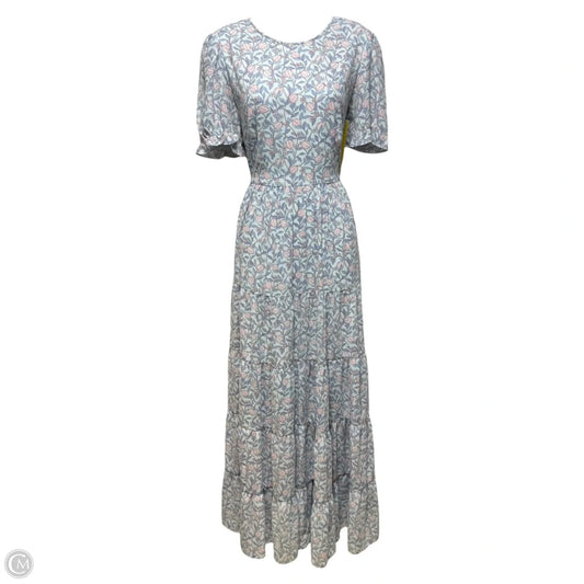 Fern Chiffon Tiered Maxi Dress Designer By TVF for Diane Von Furstenberg In Blue & Pink Ditsy Floral, Size: 8