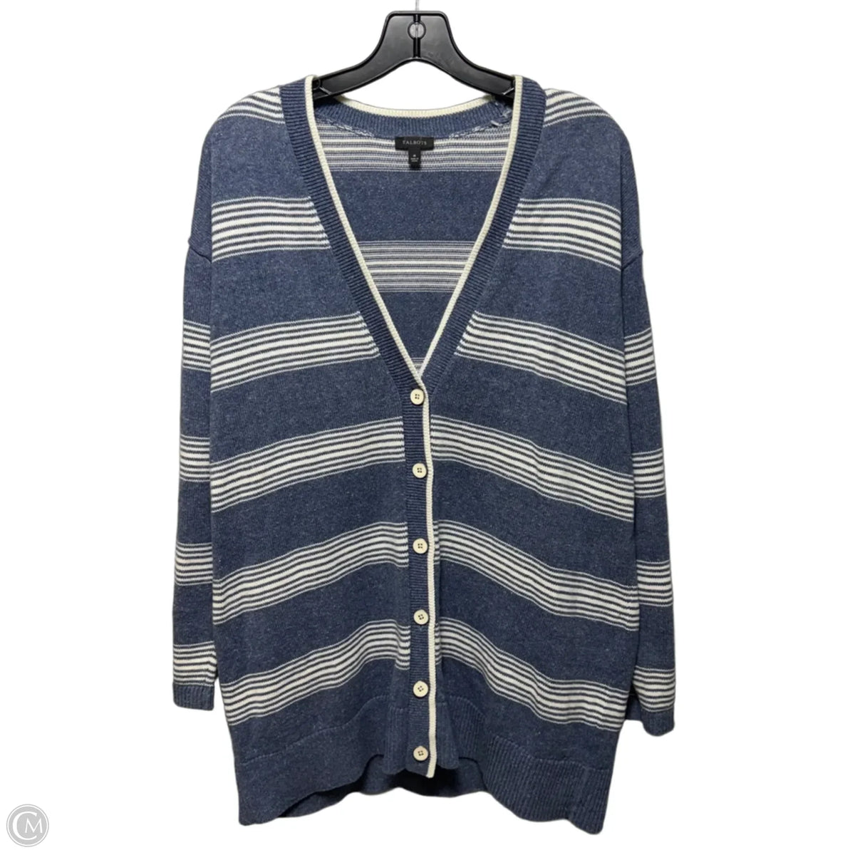 Sweater Cardigan By Talbots In Striped Pattern, Size: M