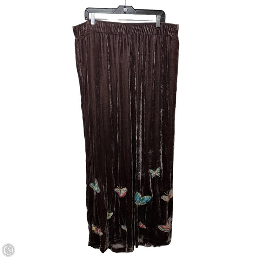 Butterfly Embroidered Velvet Pants Designer By Johnny Was In Brown, Size: XXL