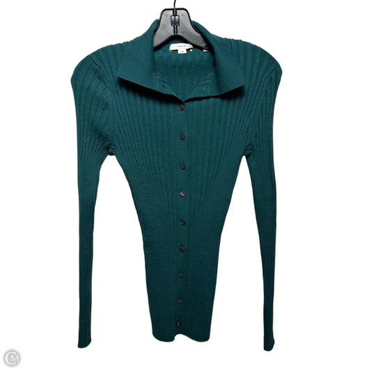 Rib Knit Sweater Cardigan By Vince In Teal, Size: M