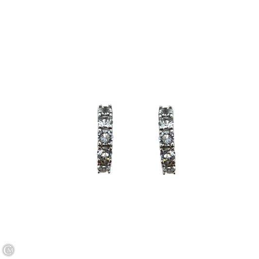 Silver Tone & Clear Stone Huggie Hoop Earrings