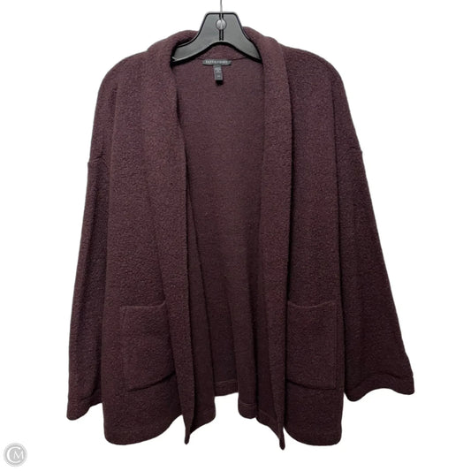Wool Blend Sweater Cardigan By Eileen Fisher In Maroon, Size: L