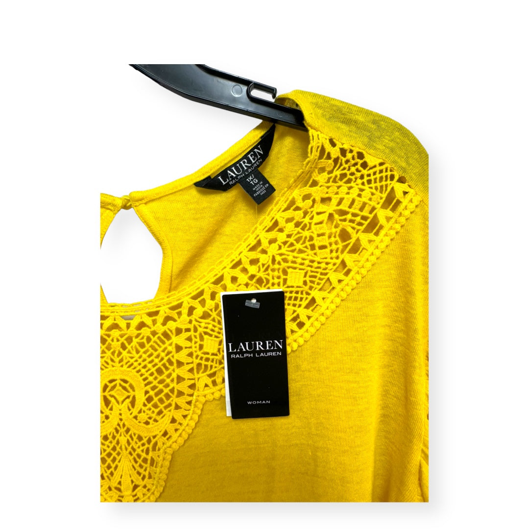 Yellow Top Short Sleeve Lauren By Ralph Lauren, Size 1x