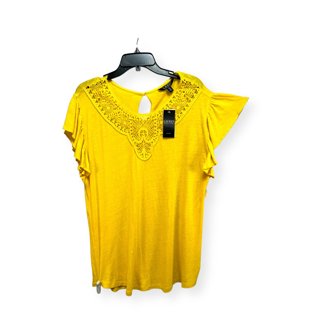 Yellow Top Short Sleeve Lauren By Ralph Lauren, Size 1x