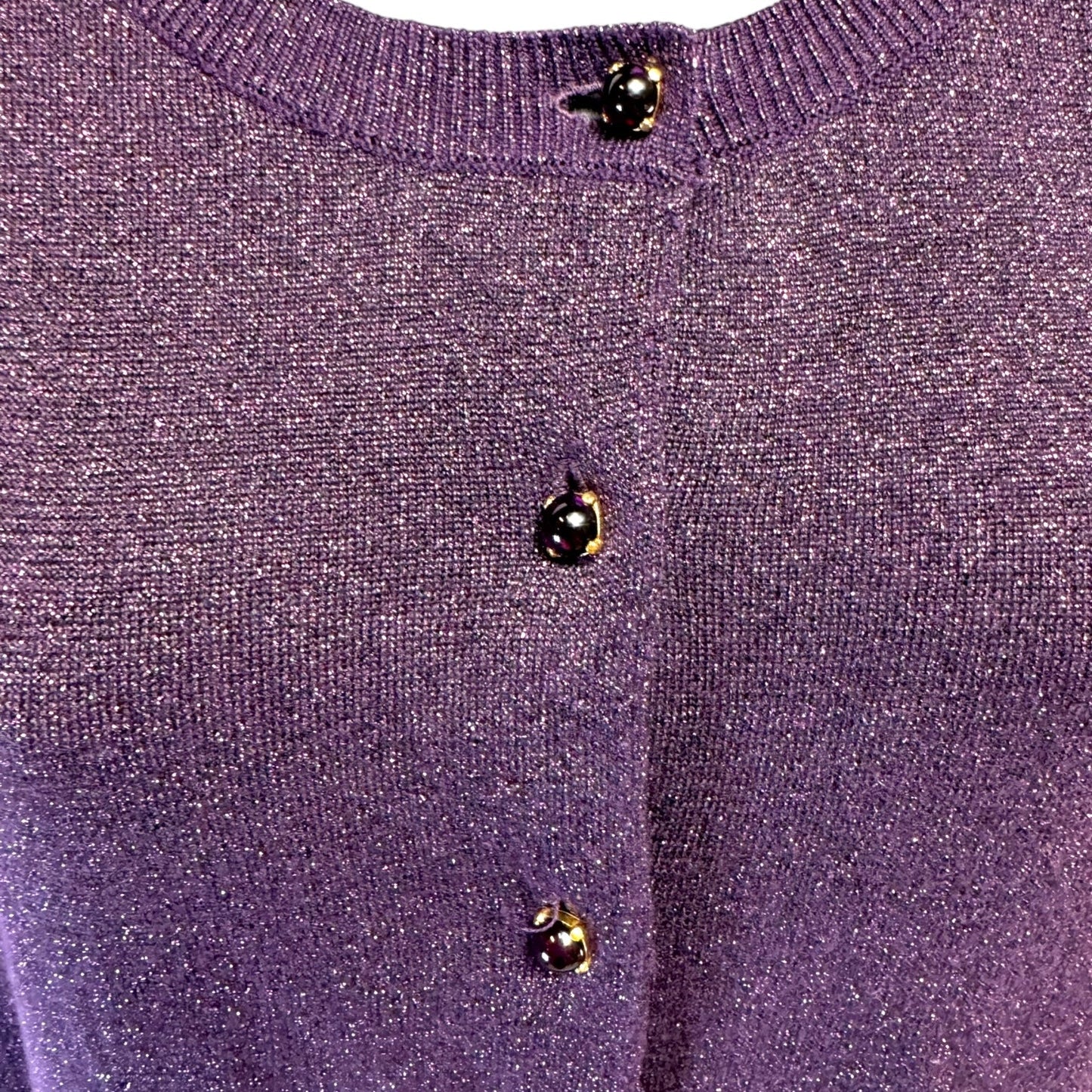 Jeweled Button Metallic Cardigan By Talbots In Purple, Size: M