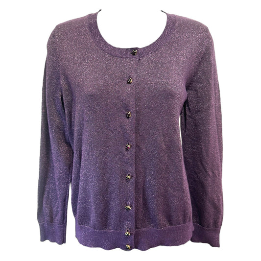 Jeweled Button Metallic Cardigan By Talbots In Purple, Size: M