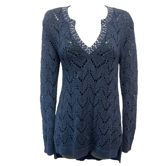 Open Knit Jeweled V-Neck Pullover Sweater By White House Black Market In Navy, Size: XS