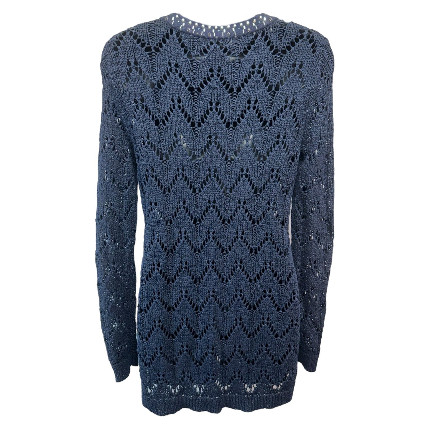 Open Knit Jeweled V-Neck Pullover Sweater By White House Black Market In Navy, Size: XS