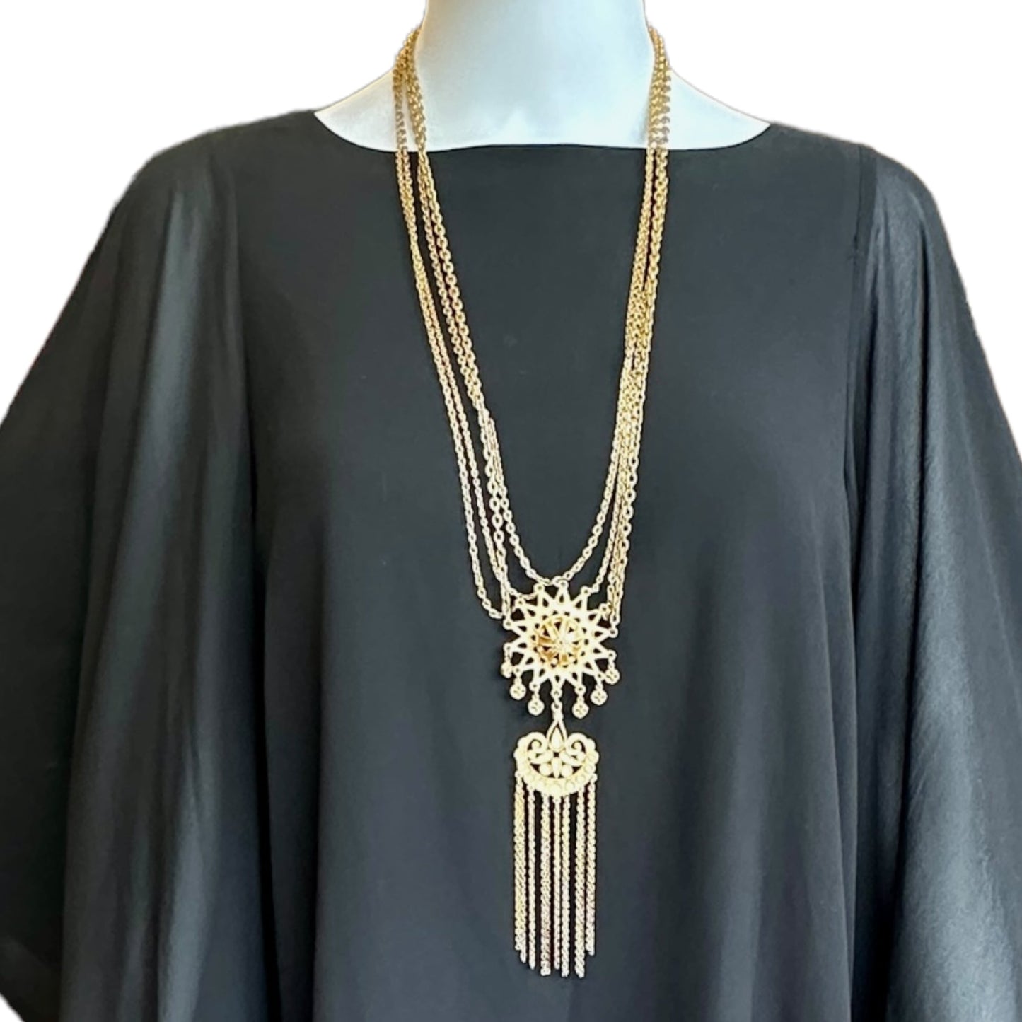 Long Gold Tone Tassel Necklace  By Unknown Brand