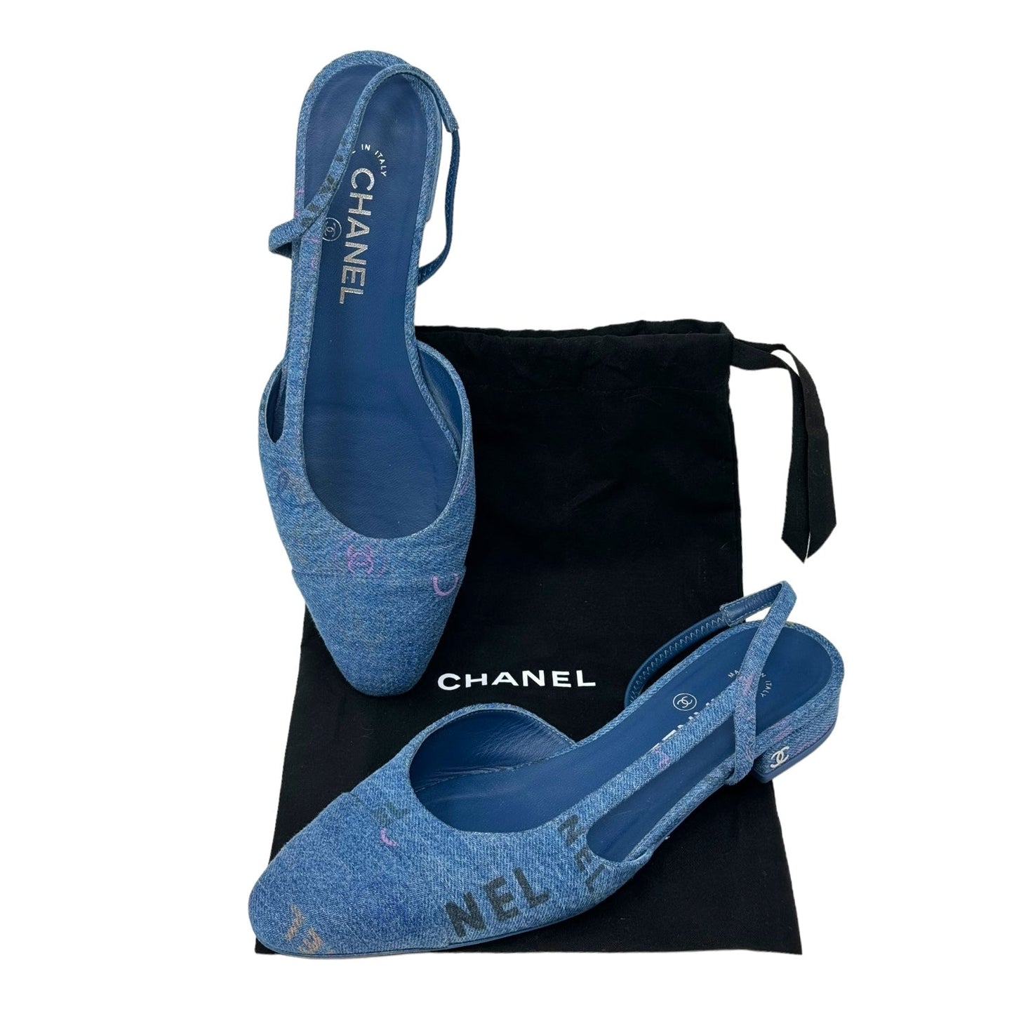 Denim Cap Toe Slingback Luxury Designer By Chanel  Size: 9.5 (39.5)