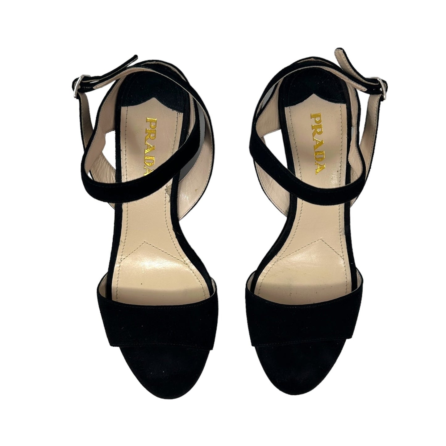 Calzature Donna Suede Wedge Sandal, Nero - Camoscio Luxury Designer By Prada  Size: 9