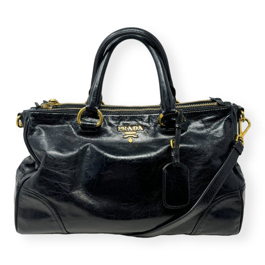Vitello Shine Nero Calfskin Leather Handbag Luxury Designer Prada, Size Large