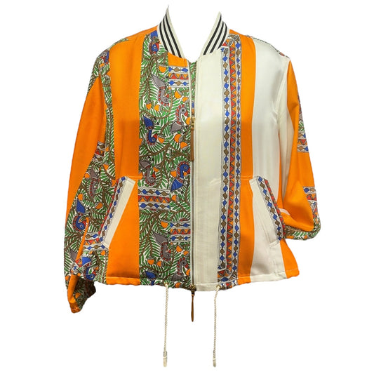 Silk/Wool Twill Zip Bomber Jacket in Orange Designer Tory Burch, Size S