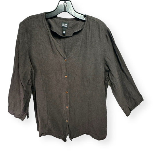 Brown Top Long Sleeve Designer Eileen Fisher, Size L