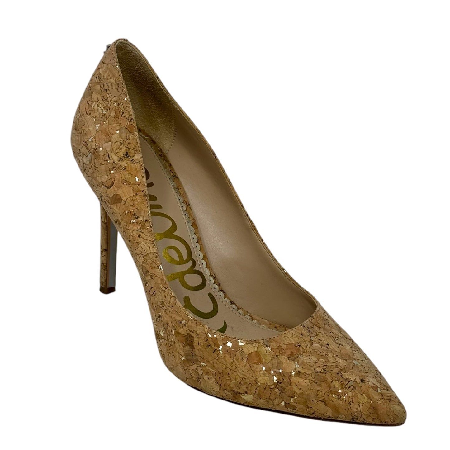 Hazel Pointed Toe Stiletto Pumps By Sam Edelman In Natural/Gold Metallic Fleck Cork, Size: 8.5