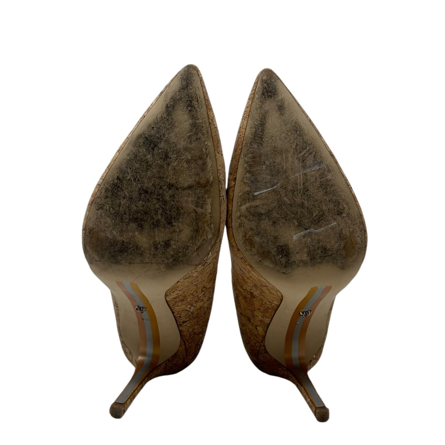 Hazel Pointed Toe Stiletto Pumps By Sam Edelman In Natural/Gold Metallic Fleck Cork, Size: 8.5