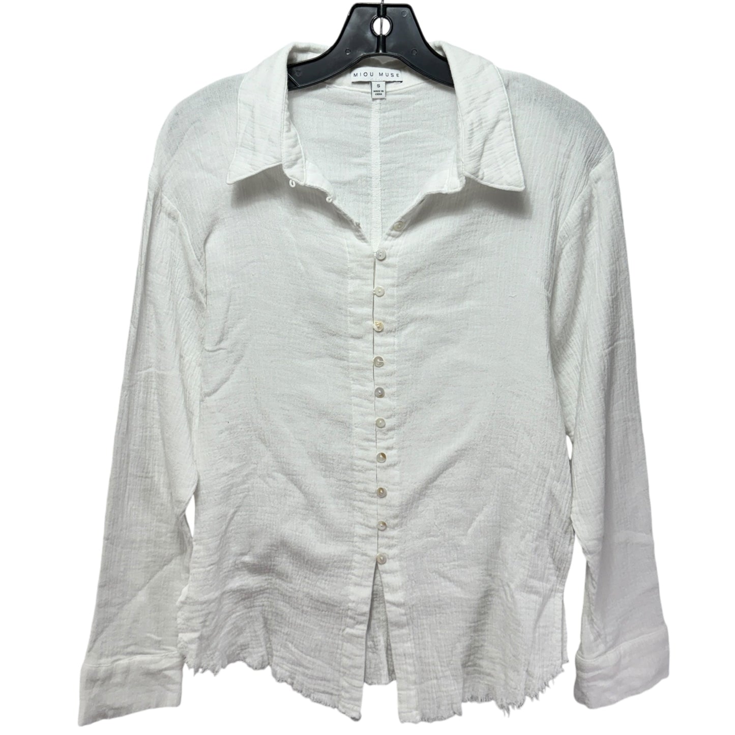 Gauzy Button Down Raw Hem Shirt By Miou Muse In White, Size: S