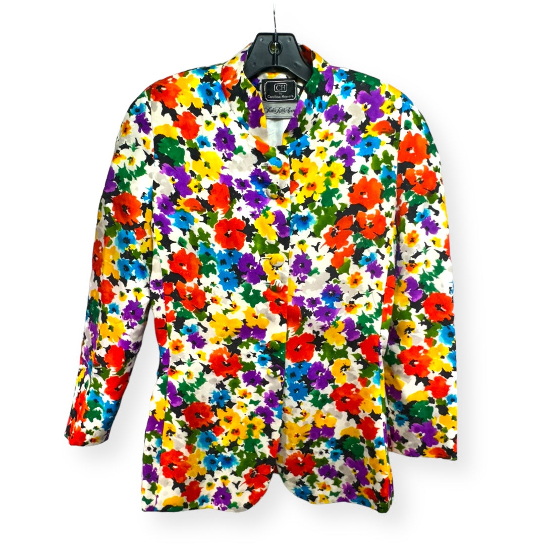 Vintage 100% Silk Floral Print Blazer Designer Carolina Herrera, Size 10