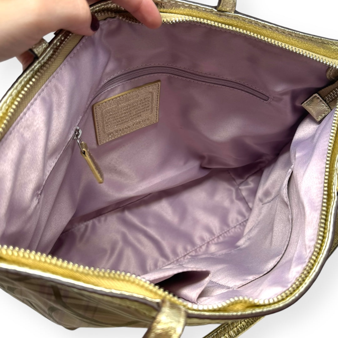 Signature Gold & Lilac Plaid Hobo Shoulder Bag Designer Coach, Size Small