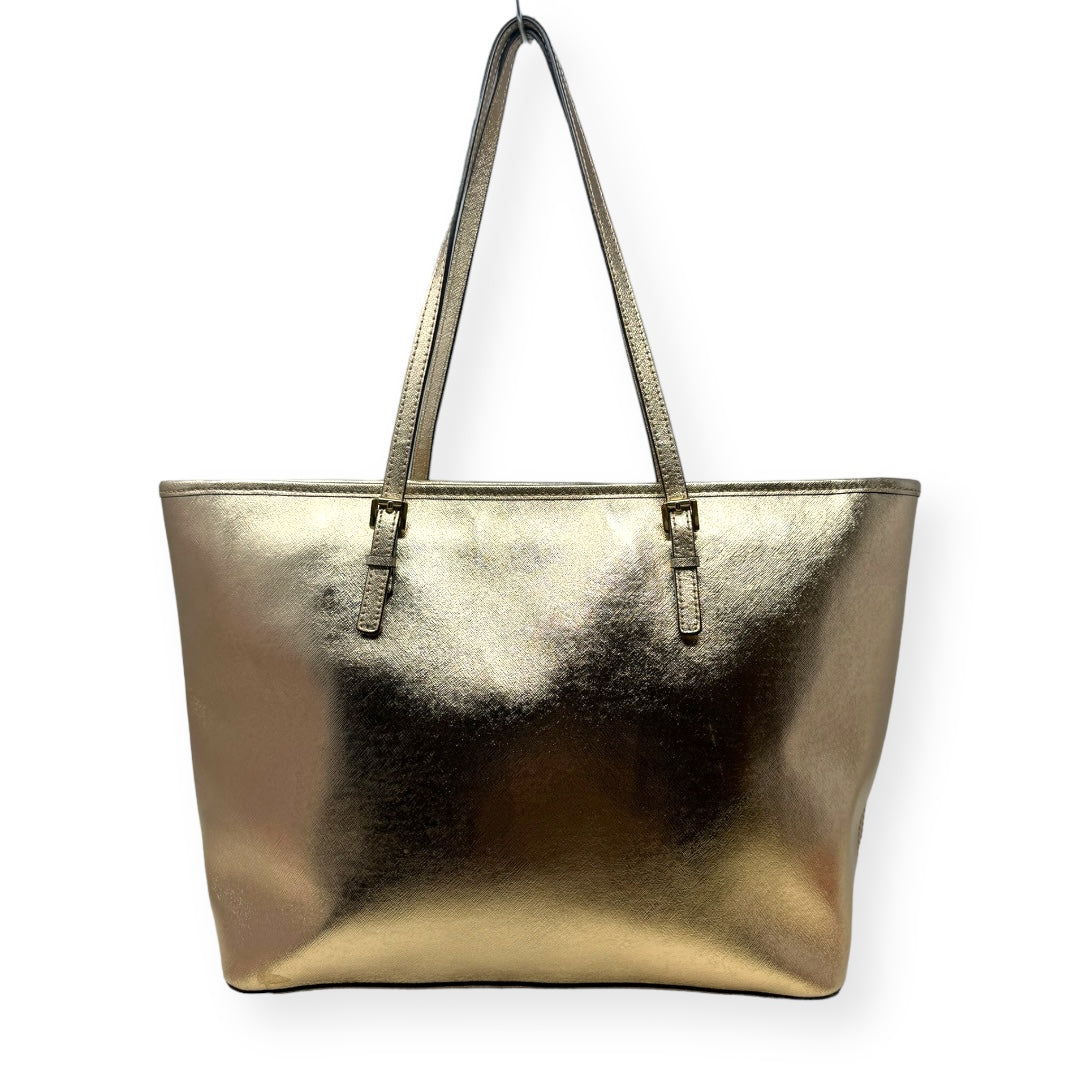 Jet Set Top Zip Tote in Metallic Gold Saffiano Leather Designer Michael By Michael Kors, Size Large