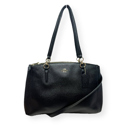 Christie Carryall Designer Coach In Black Crossgrain Leather, Size Large