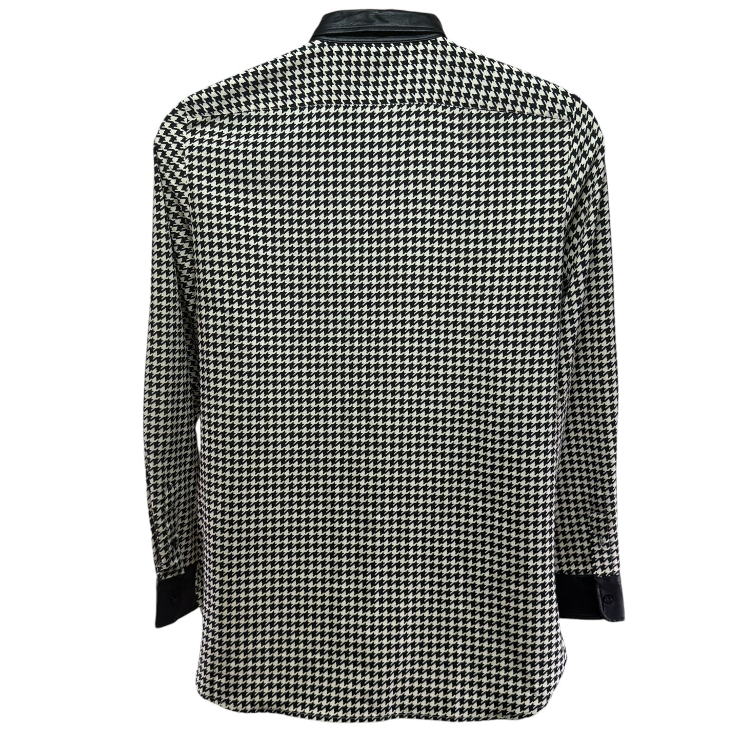 Houndstooth Faux Leather Trim Shirt By Lauren By Ralph Lauren In Black & Cream, Size: L