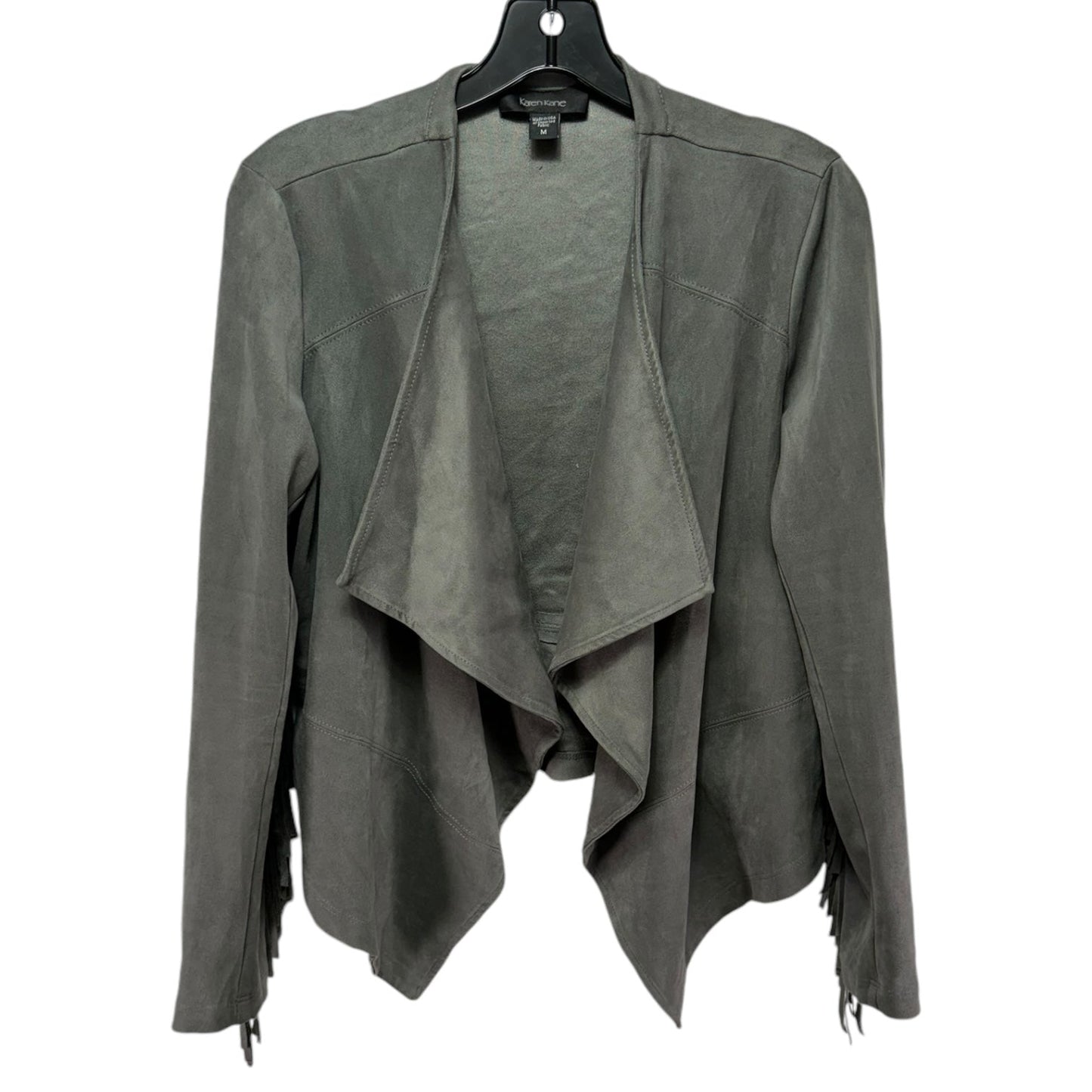 Fringe Sleeve Jacket By Karen Kane In Grey, Size: M