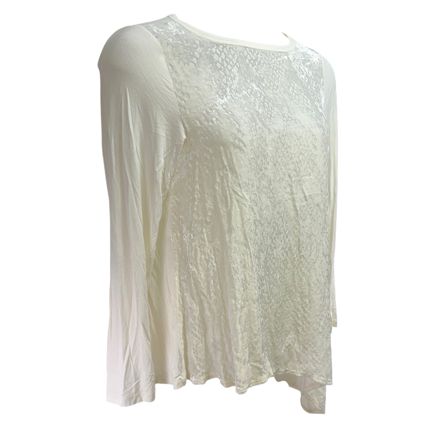 Velvet Burnout Asymmetric Hem Top By Karen Kane In Cream, Size: L