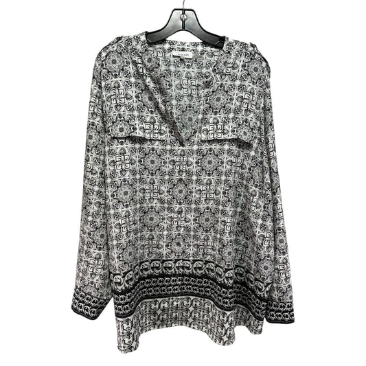 Top Long Sleeve By Calvin Klein In Black & White, Size: 2x