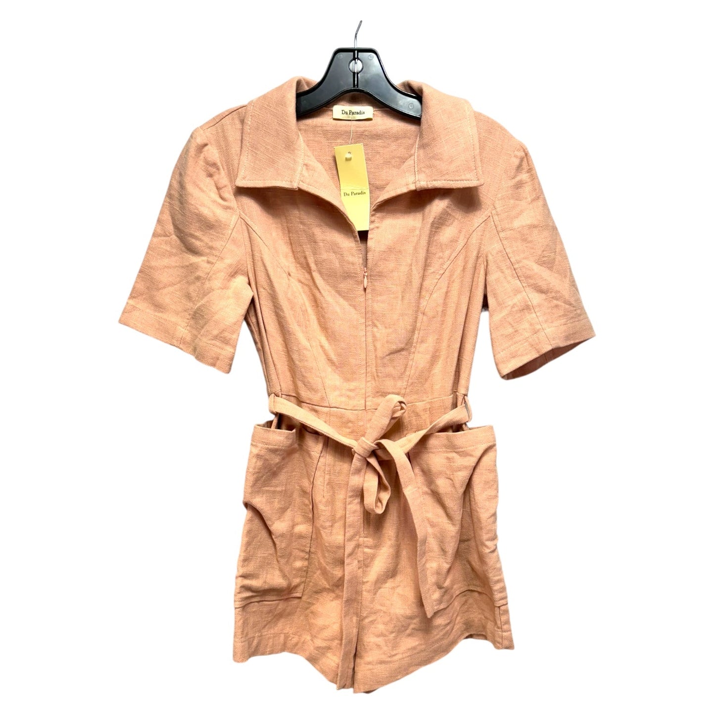 Zip Up Linen Romper By Du Paradis In Peach, Size: 2