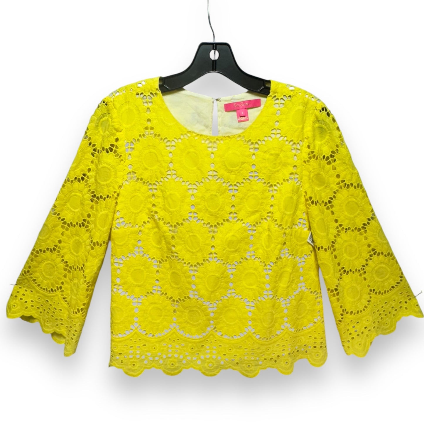 Mariella Top By Lilly Pulitzer In Lilly’s Lemon Floral Scallop Eyelet, Size: S