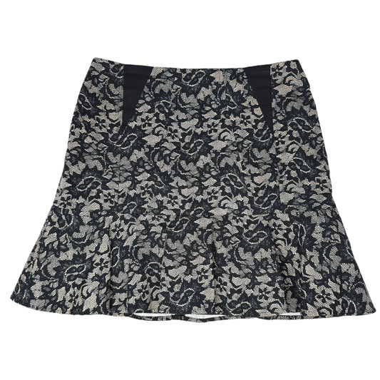 Floral Lace Print A Line Mini Skirt By Atelier Nicole Miller In Black & Cream, Size: 4