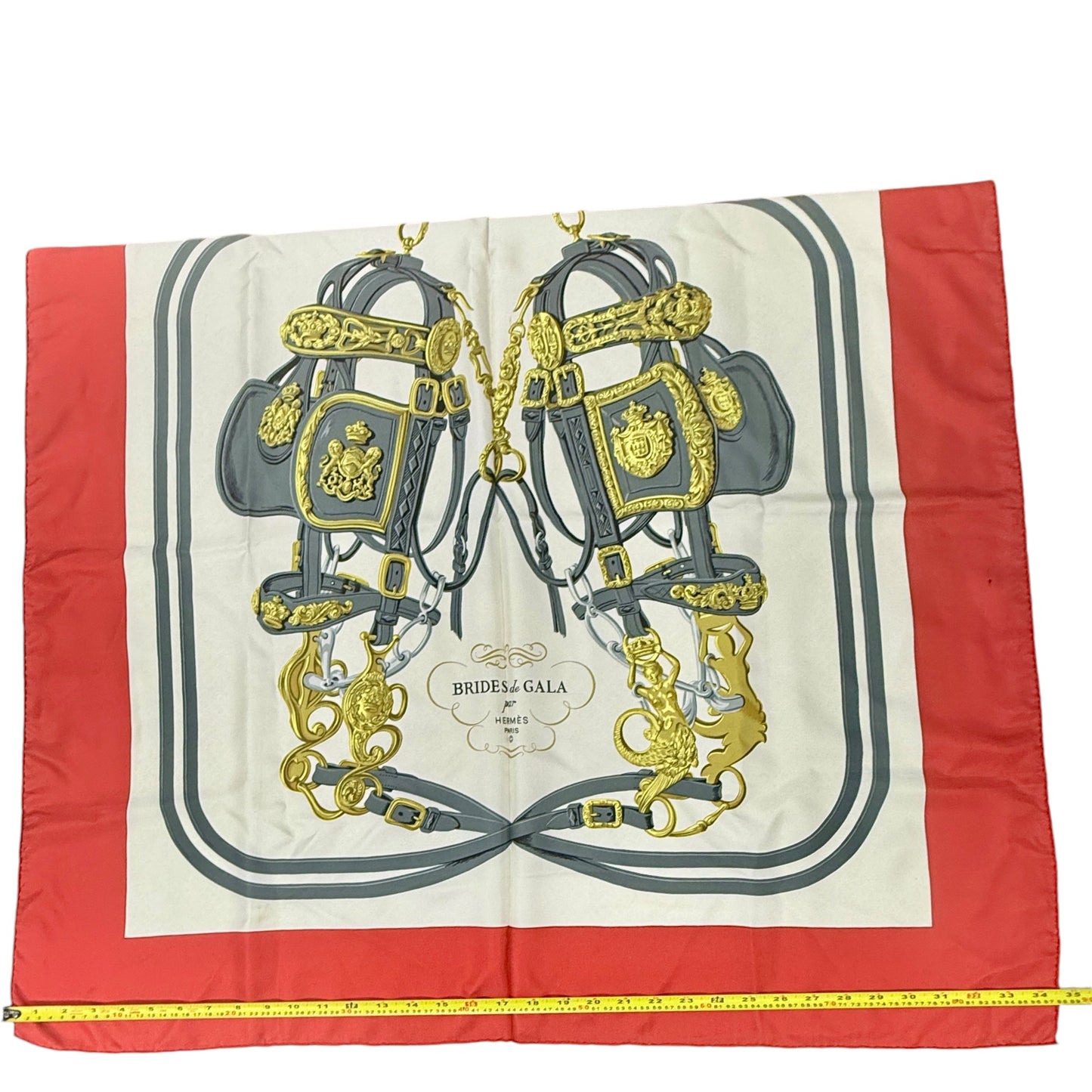 Brides de Gala 90 cm Silk Scarf by artist Hugo Grygkar Luxury Designer By Hermes In Red