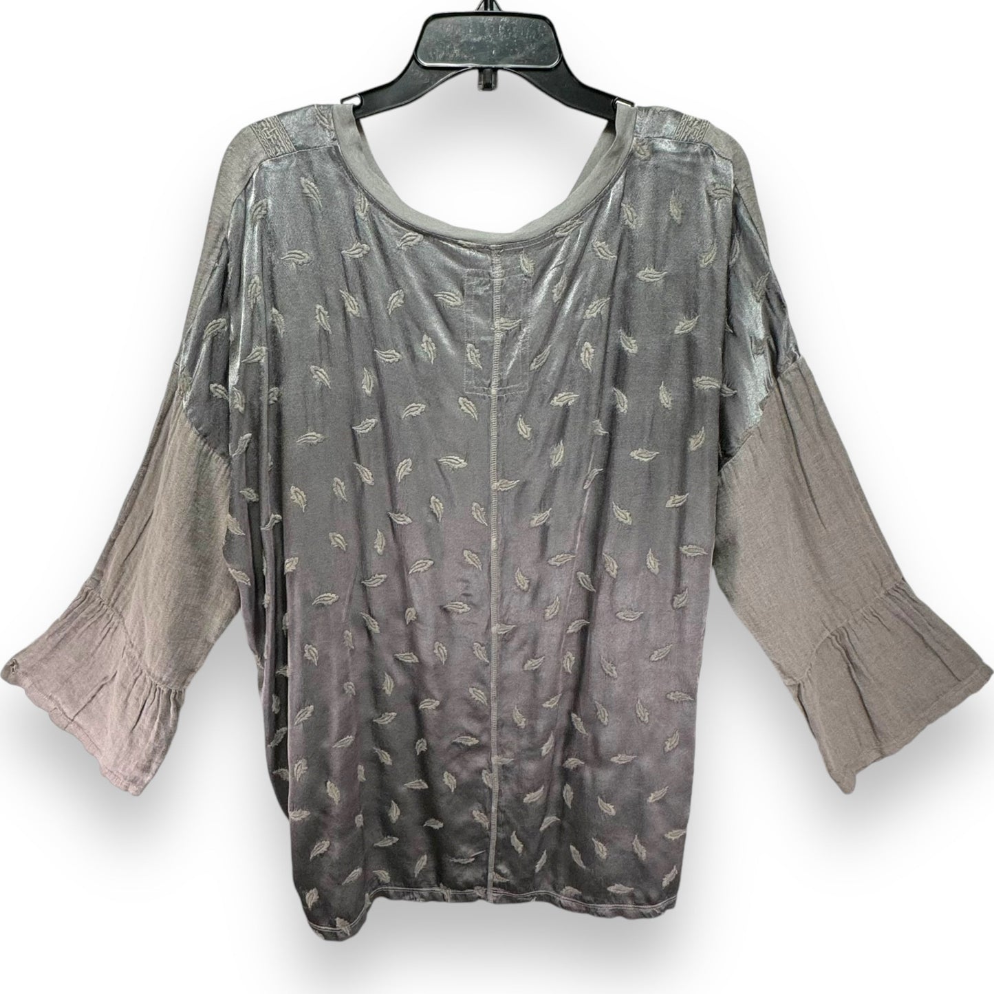 Embroidered V-Neck Tunic Designer By Johnny Was In Grey, Size: L