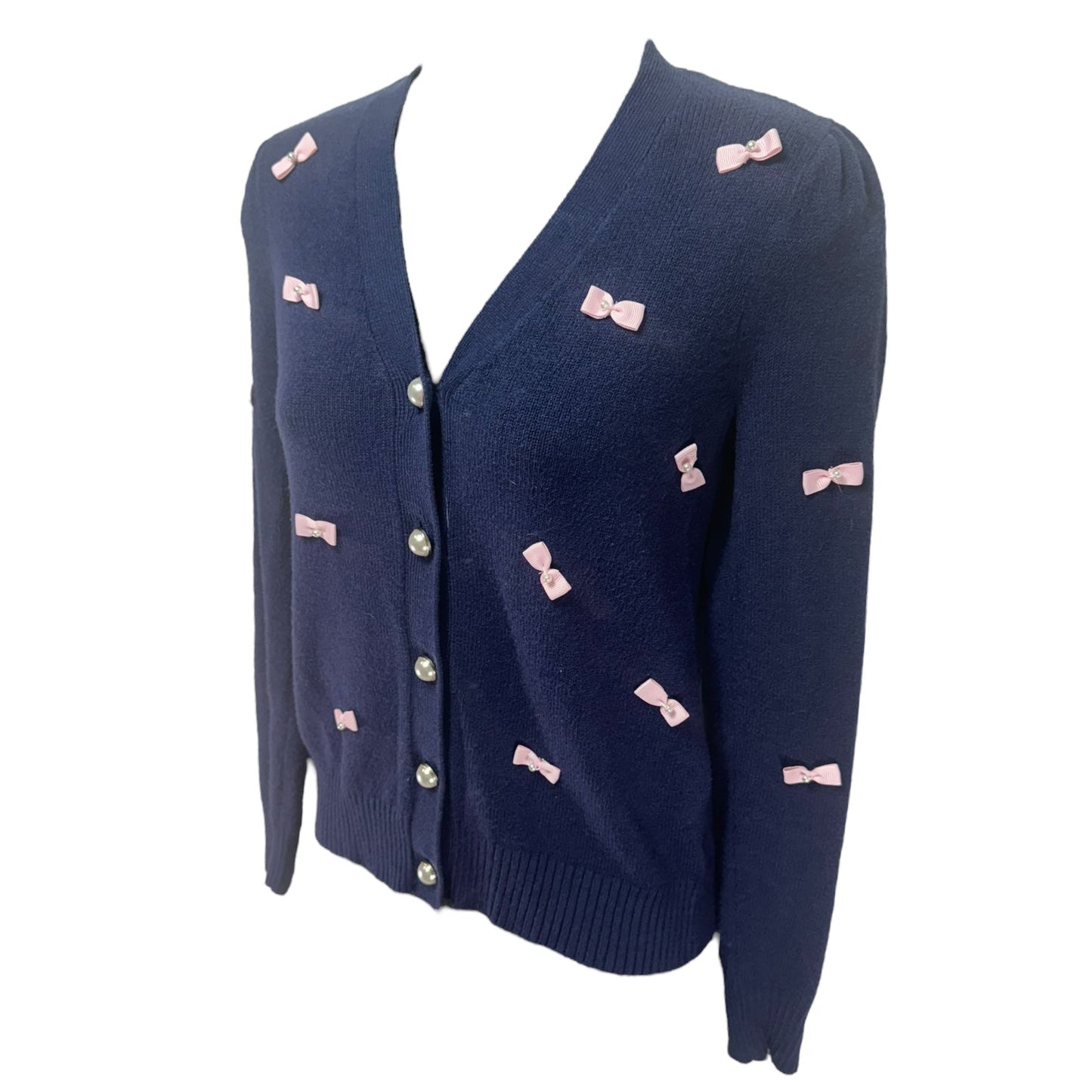 Keane Cardigan Sweater Designer By Lilly Pulitzer In Low Tide Navy Tossed Bows, Size: XS