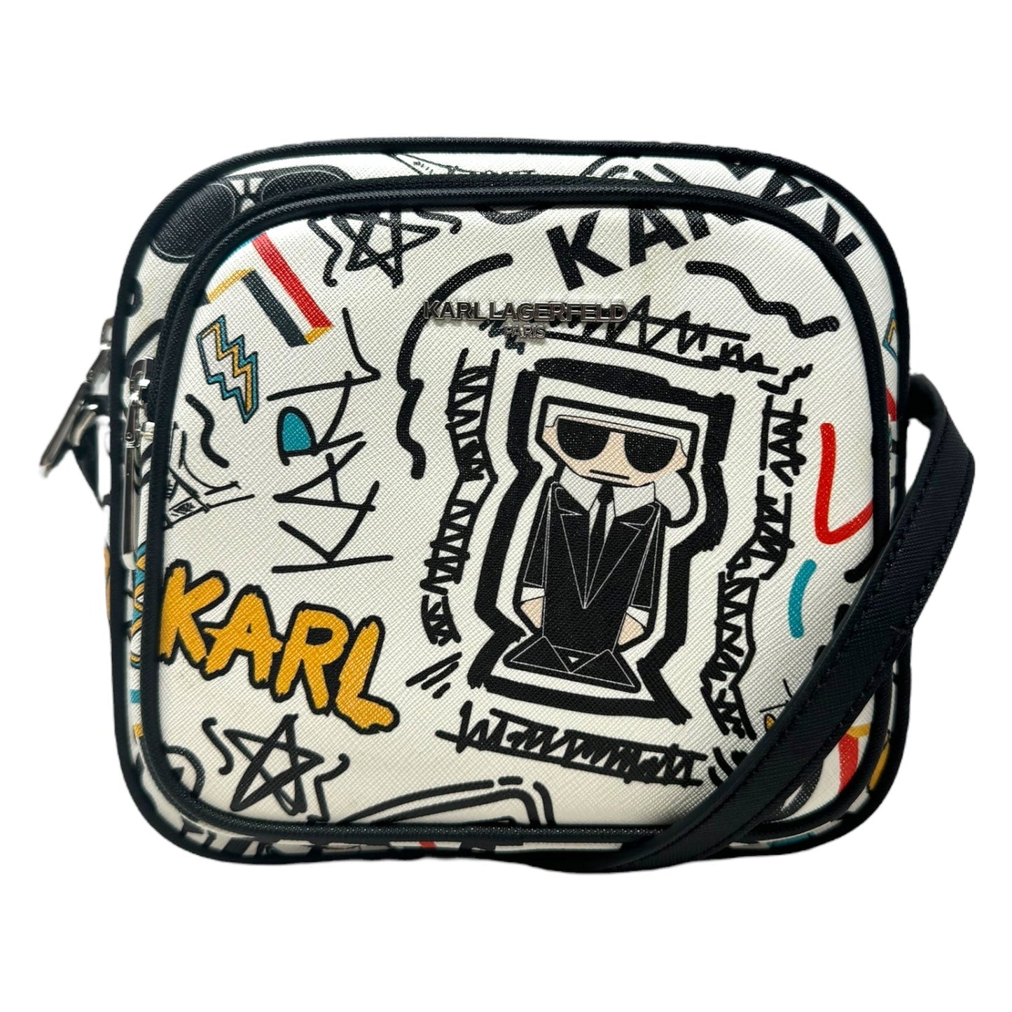 Paris Graffiti Crossbody Designer By Karl Lagerfeld, Size: Small