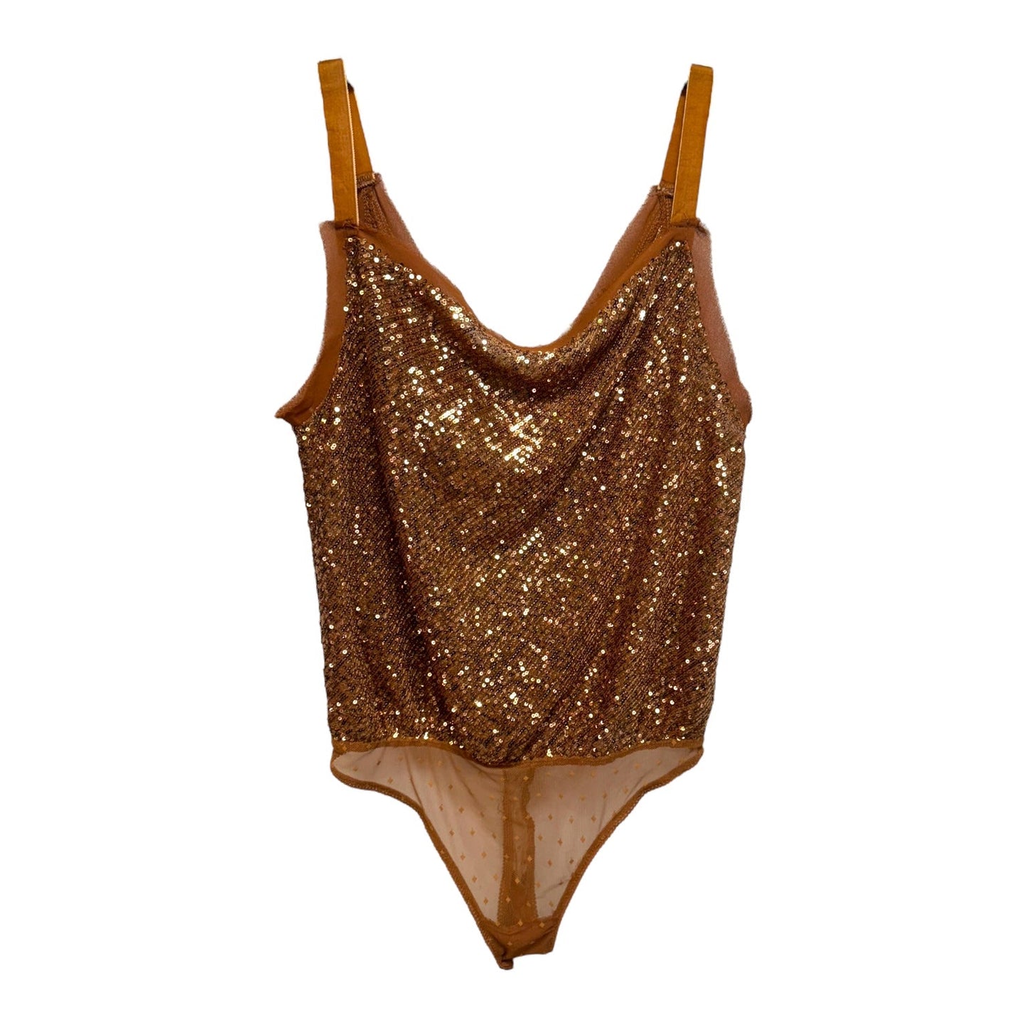 Sequined Bodysuit Top Sleeveless By Free People In Brown, Size: S