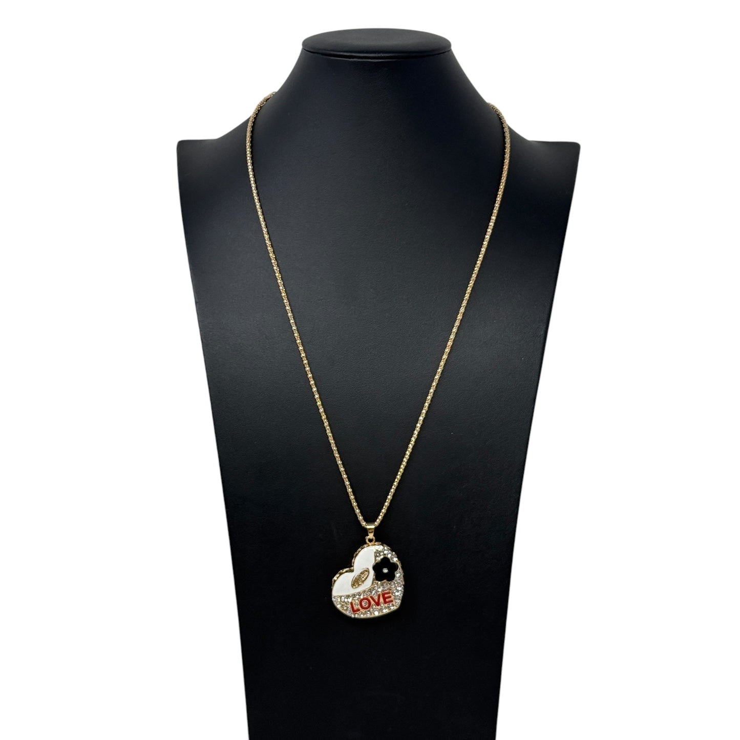 Inlaid Crystals & Enamel Heart Love Pendant Necklace By Betsey Johnson