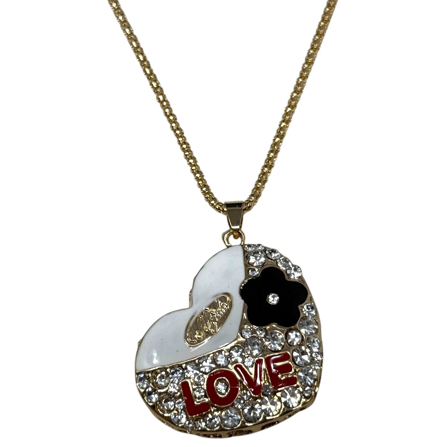 Inlaid Crystals & Enamel Heart Love Pendant Necklace By Betsey Johnson