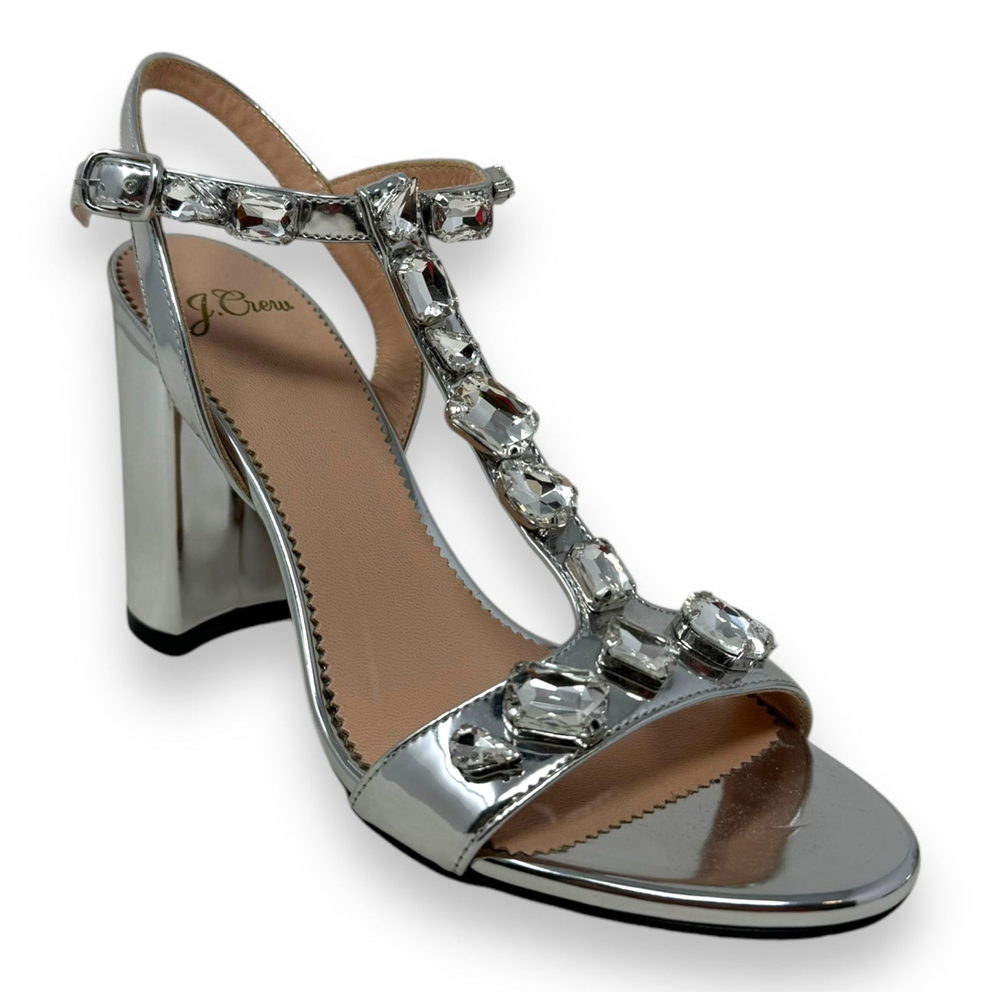 Metallic Jeweled Shoes Heels Block By J. Crew In Silver, Size: 6