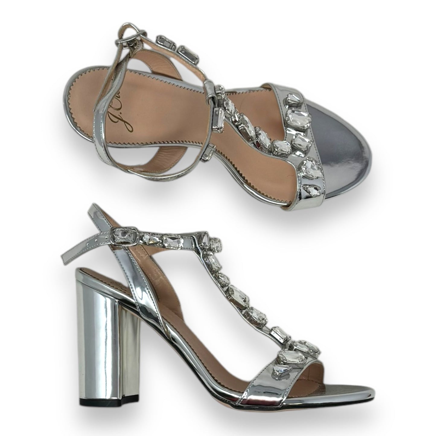 Metallic Jeweled Shoes Heels Block By J. Crew In Silver, Size: 6