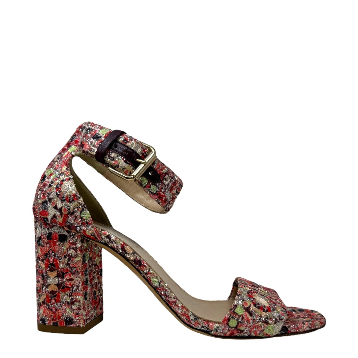 Glitter Mosaic Block Heel Ankle Strap Sandals By J. Crew In Multi-colored, Size: 5.5