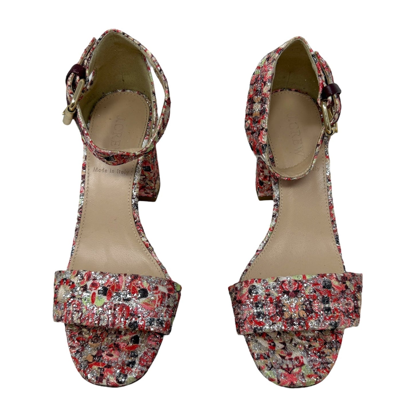 Glitter Mosaic Block Heel Ankle Strap Sandals By J. Crew In Multi-colored, Size: 5.5