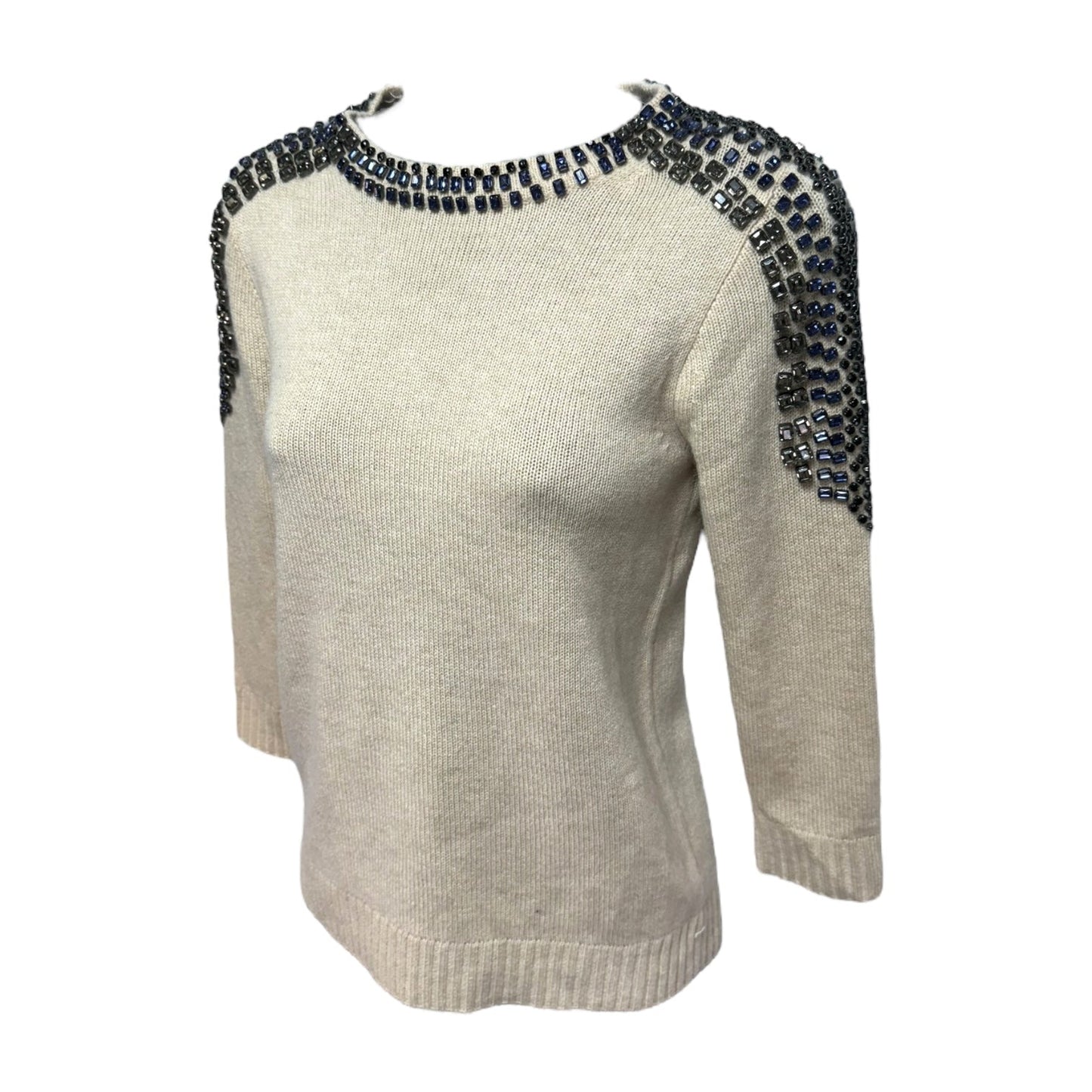 Cashmere Jeweled Shoulder Sweater By J. Crew Collection In Cream, Size: XS